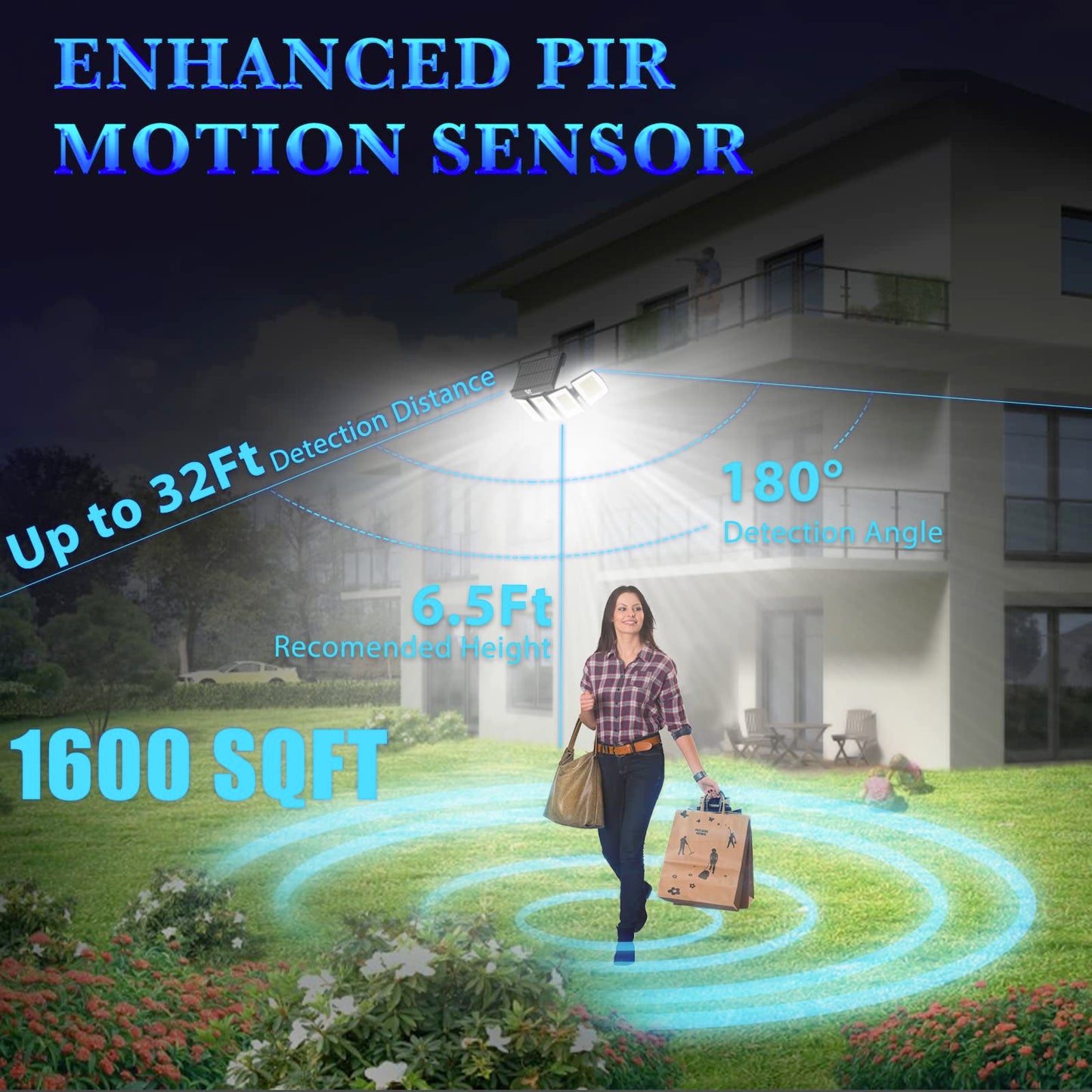 VENSSTNOR Solar Flood Lights - 7000K, 3000LM, 5 Levels Brightness, 3 Lighting Modes, 2400mAh, IP65 Waterproof, White,