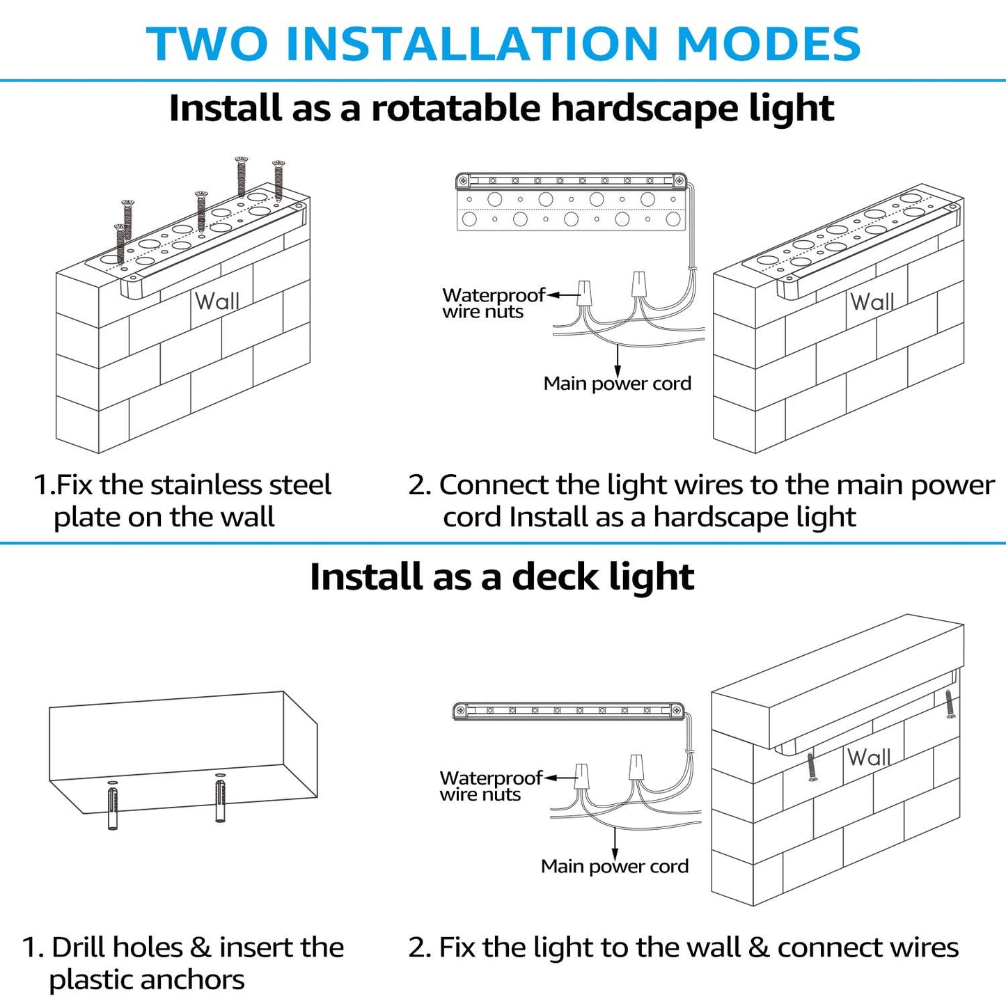 Leonlite 12 Inch Dimmable Led Hardscape Lighting, 8-Pack, Die-Cast Aluminum, 5000K Daylight, Low Voltage, Model 30567