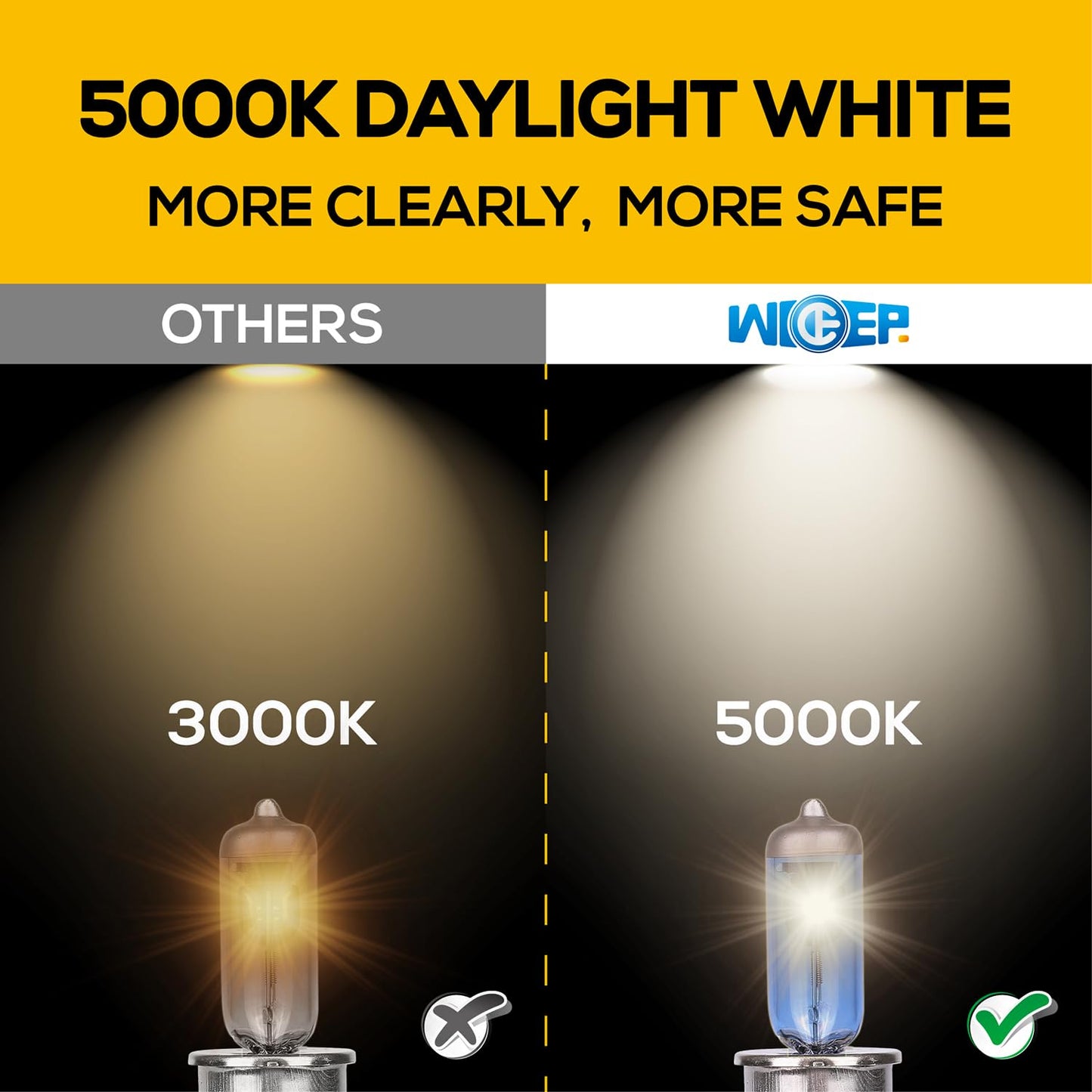 Wideep Hir2/9012 Halogen Headlight Bulbs White  Standard 55W Dc 12V High And Low Beam Replacement  5000K Lighting For Car Headlamp  2 Pcs