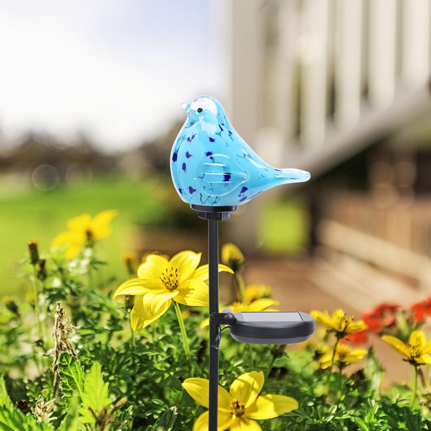 Bshine Solar Garden Decoration Outdoor Bluebird Lights  Hand Blown Glass Waterproof Solar Light Stake Decorate Paths  Pathways  Lawns And Yards Art For Mom Gifts