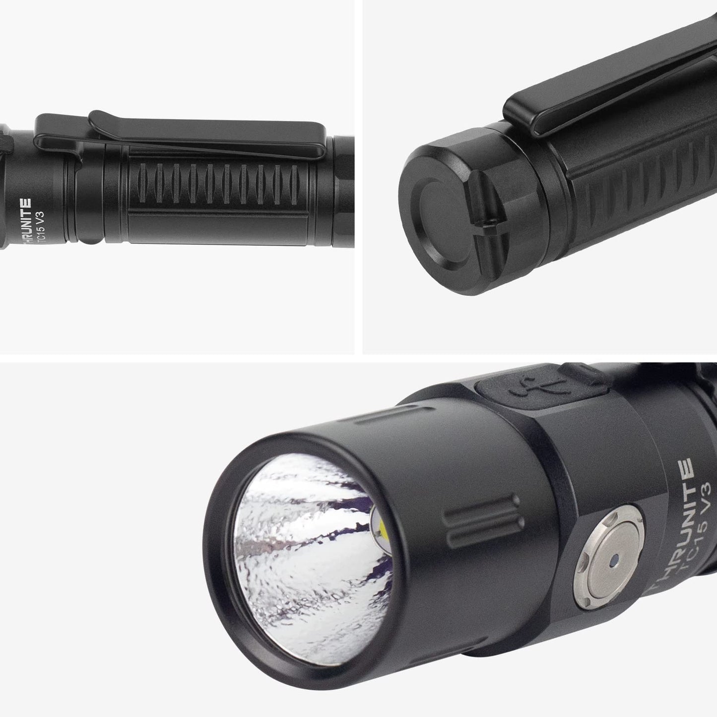 Thrunite Tc15 V3 Rechargeable Flashlight, 2403 Lumens, Pocket Size, Aluminum, Black Neutral White