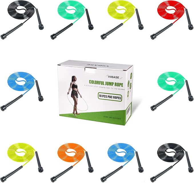 VIIBASE 10 Pack PVC Jump Rope for Cardio Fitness - Versatile Adjustable Skipping Rope for Women Men Kids, Speed Jump Rope ...