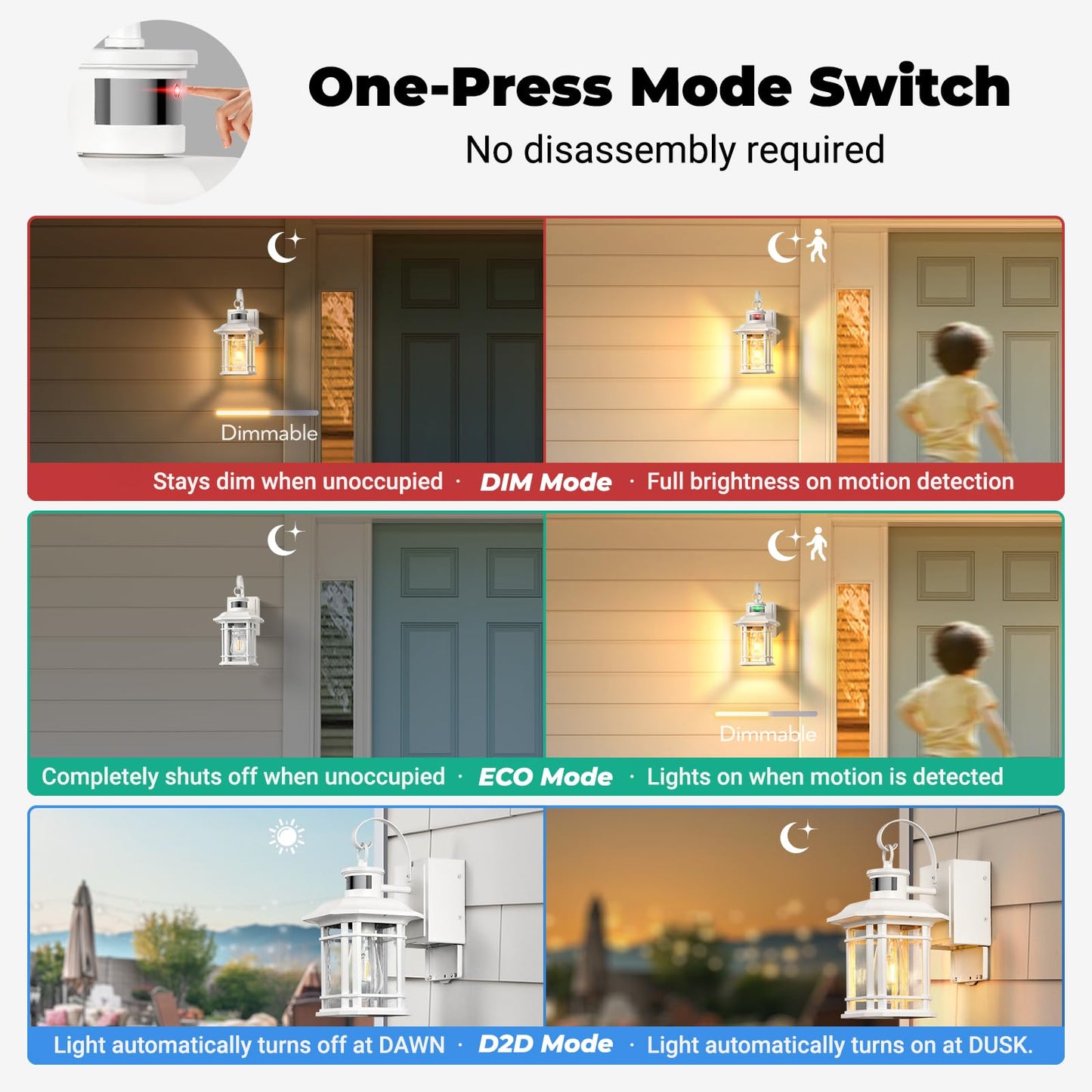 Opaxis White Outside Lights For House With Gfci Outlet  3 Modes Motion Sensor Porch Light With Outlet  Aluminum Dusk To Dawn Exterior Lighting Fixtures  For House  Porch  Garage