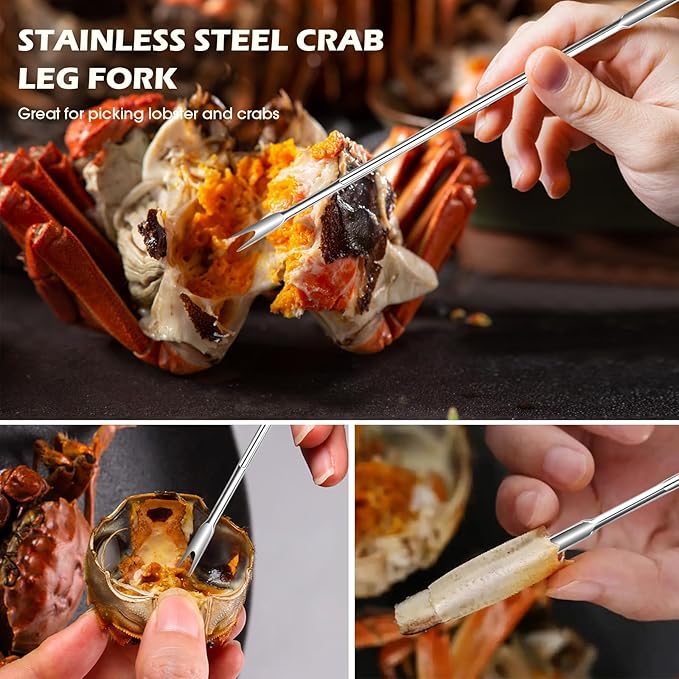 Premium Crab Crackers and Tools Set - 3 Pieces Heavy Duty Stainless Steel Crab Crackers, 3 Pieces Crab Leg Fork,Nut Cracker Set & Crab Leg Crackers Tool for Seafood Lovers