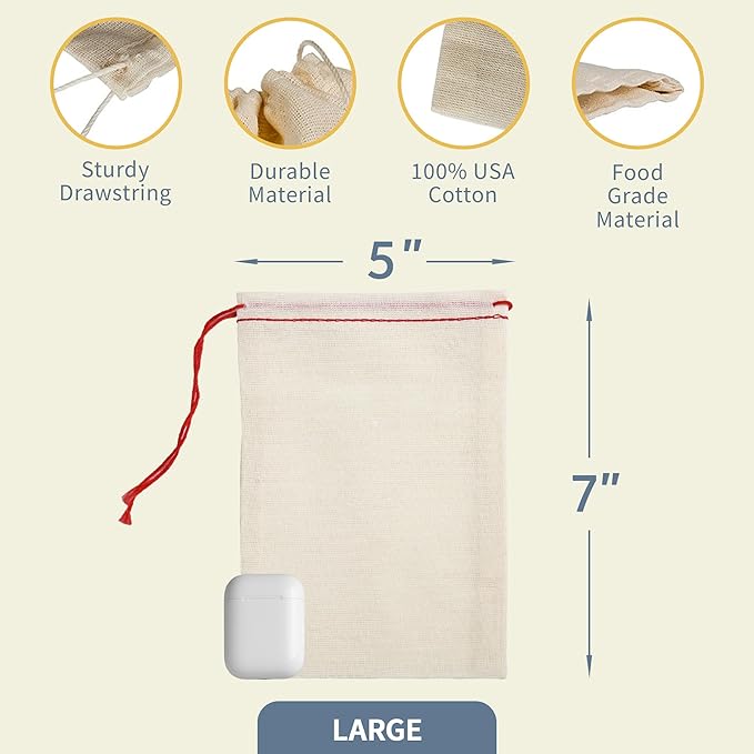 Celestial Gifts Muslin Bags - 100% Cotton Drawstring Bags Medium 25pcs, 5x7, Reusable Tea, Coffee, Jewelry, Gift, Spice Pouch and Sachet Bag - Made in USA - (Red Hem and Drawstring)