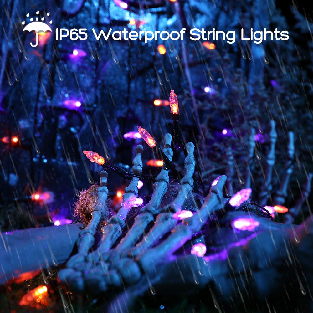 LYHOPE Halloween Lights, 33ft 100 LED Battery Operated, Waterproof, Orange & Purple String Lights for Indoor & Outdoor Decor