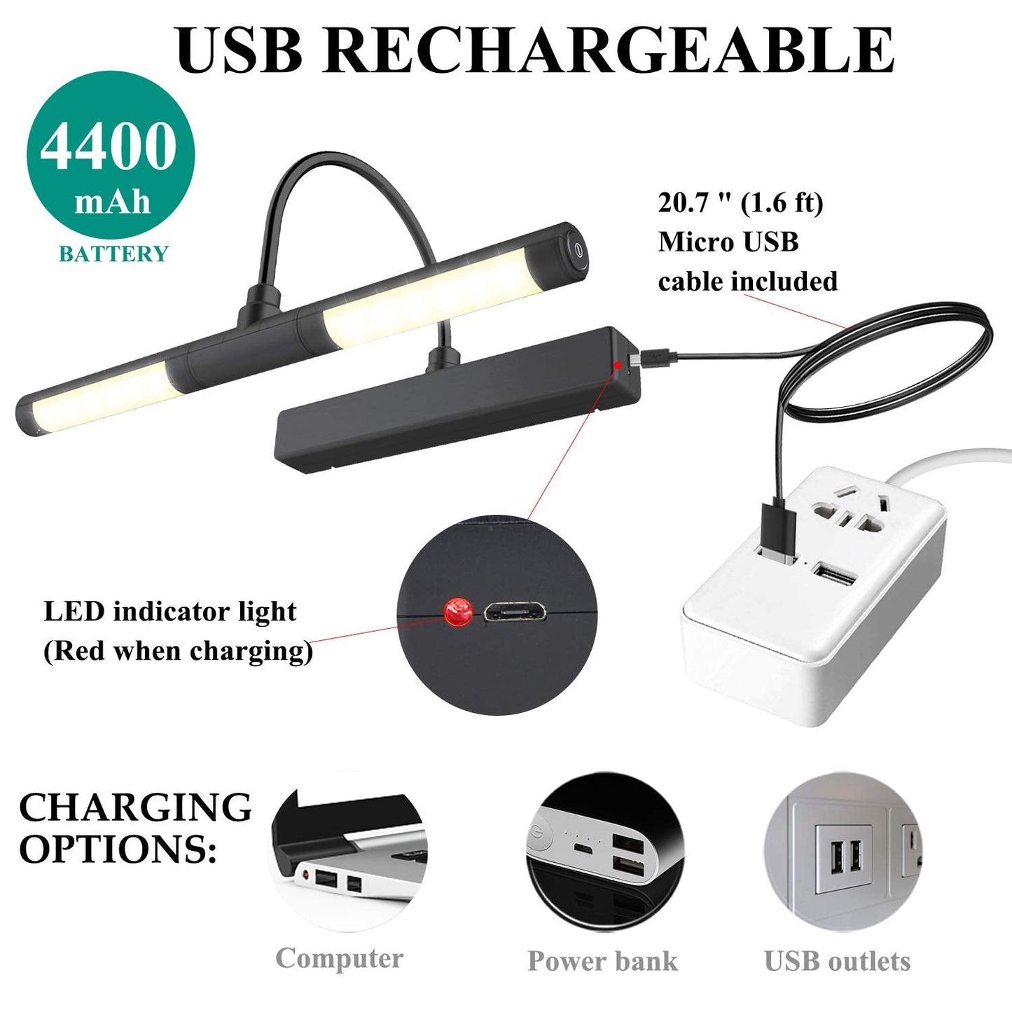 Bigmonat Rechargeable Picture Light, 13 Dimmable Wireless Art Lamp, Black, Model B603-Black, Battery Operated With Remote