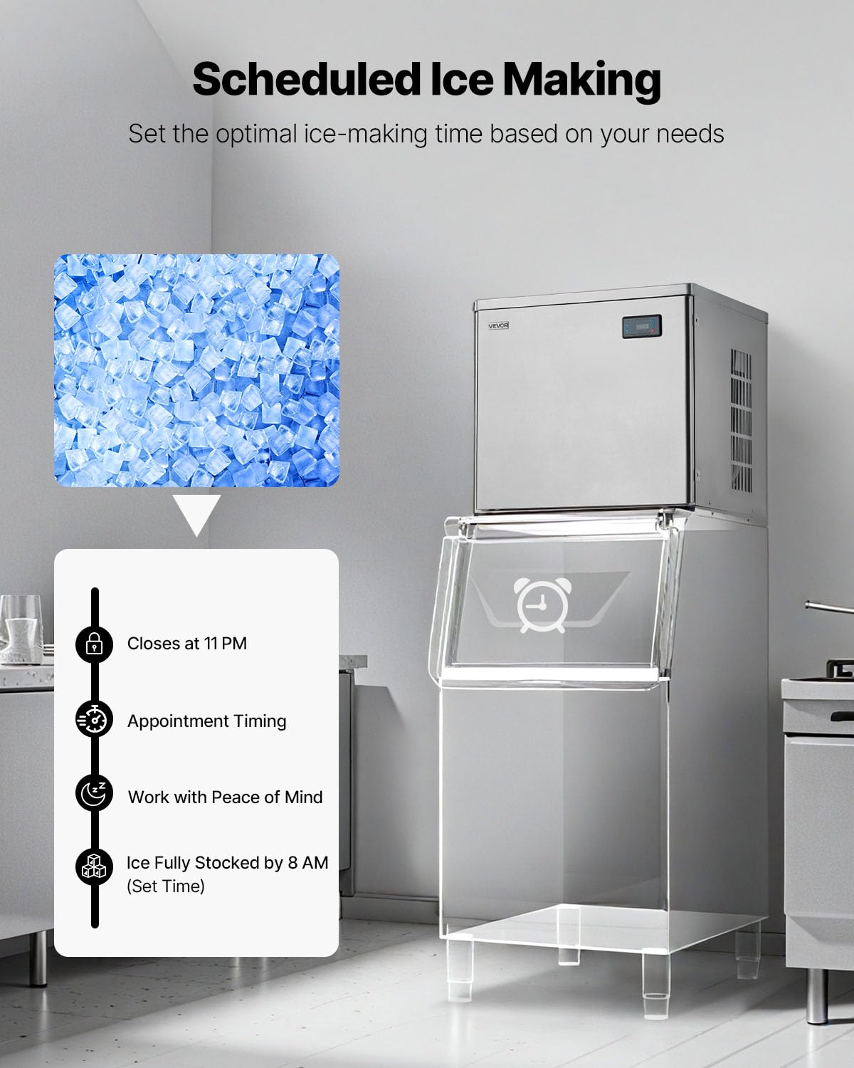 VEVOR Commercial Ice Maker Machine - Head, 450 Lbs/Day Stainless Steel Ice Machine with Scheduled Ice-Making, Self-Cleaning, Adjustable Thickness, Ideal for Restaurant Bar Cafe Hotel - Head Only