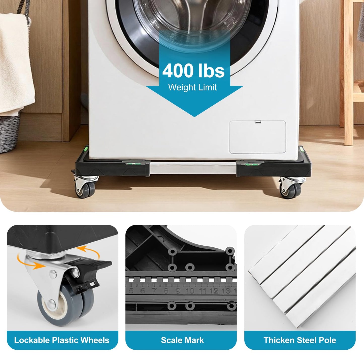 Nefish Furniture Dolly Adjustable Mini Fridge Stand with Wheels Washing Machine Stand Mobile Roller with 4 Locking Swivel Wheel Universal Mobile Base Moving Cart for Dryer Refrigerator
