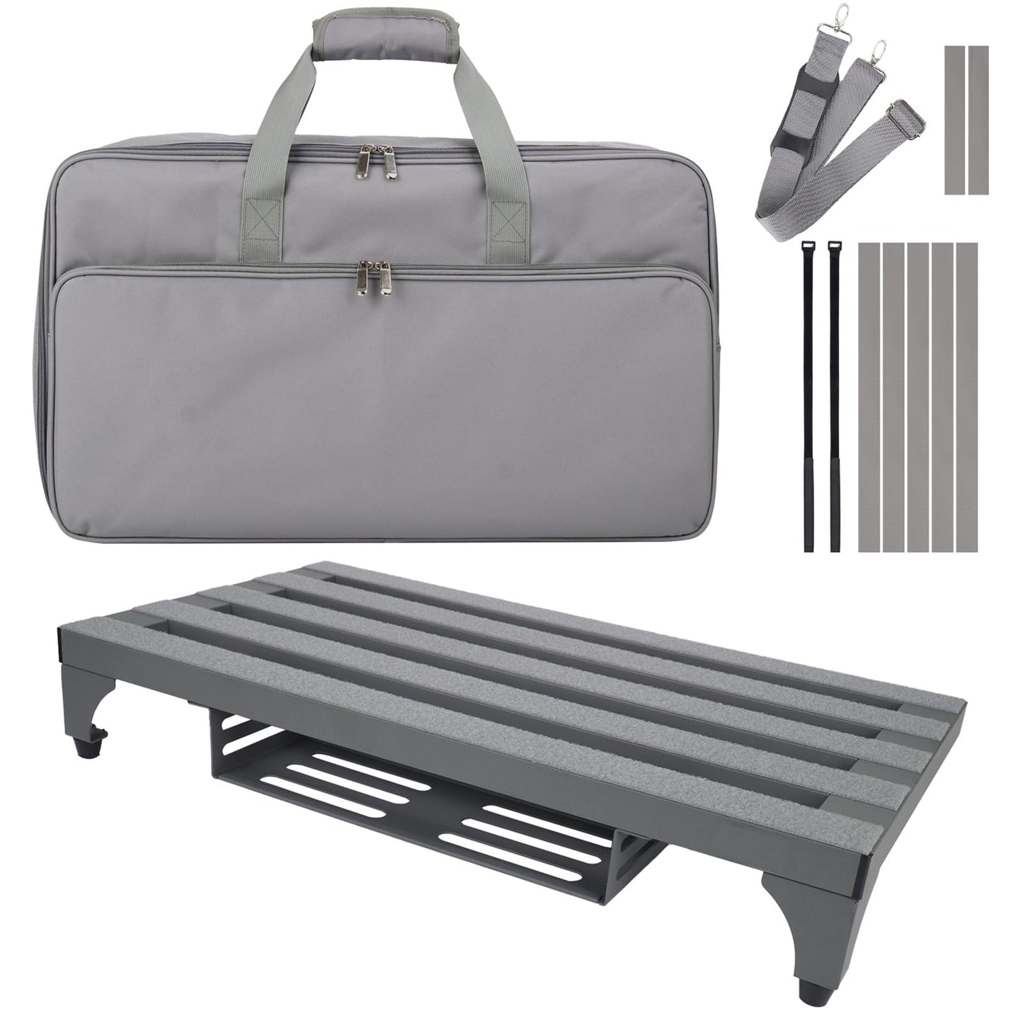 SOYAN 22 x 12.5 Aluminum Alloy Guitar Pedal Board with Power Supply Tray, Carry Bag & Mounting Tapes Included (Gray, APB-22GY)