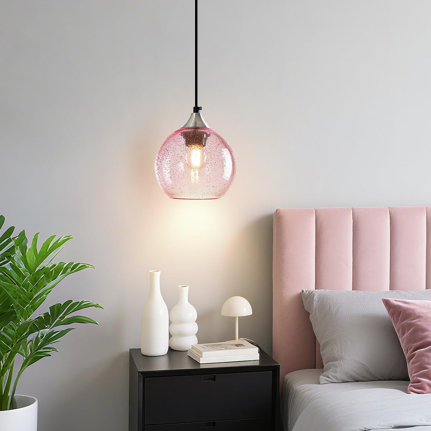 Lbsqj Pink Glass Pendant Lights Kitchen Island Globe Pendant Light Fixtures Modern Pendant Lighting For Bedroom Living Dining Room Light Fixture (5.9 In  1 Pack)