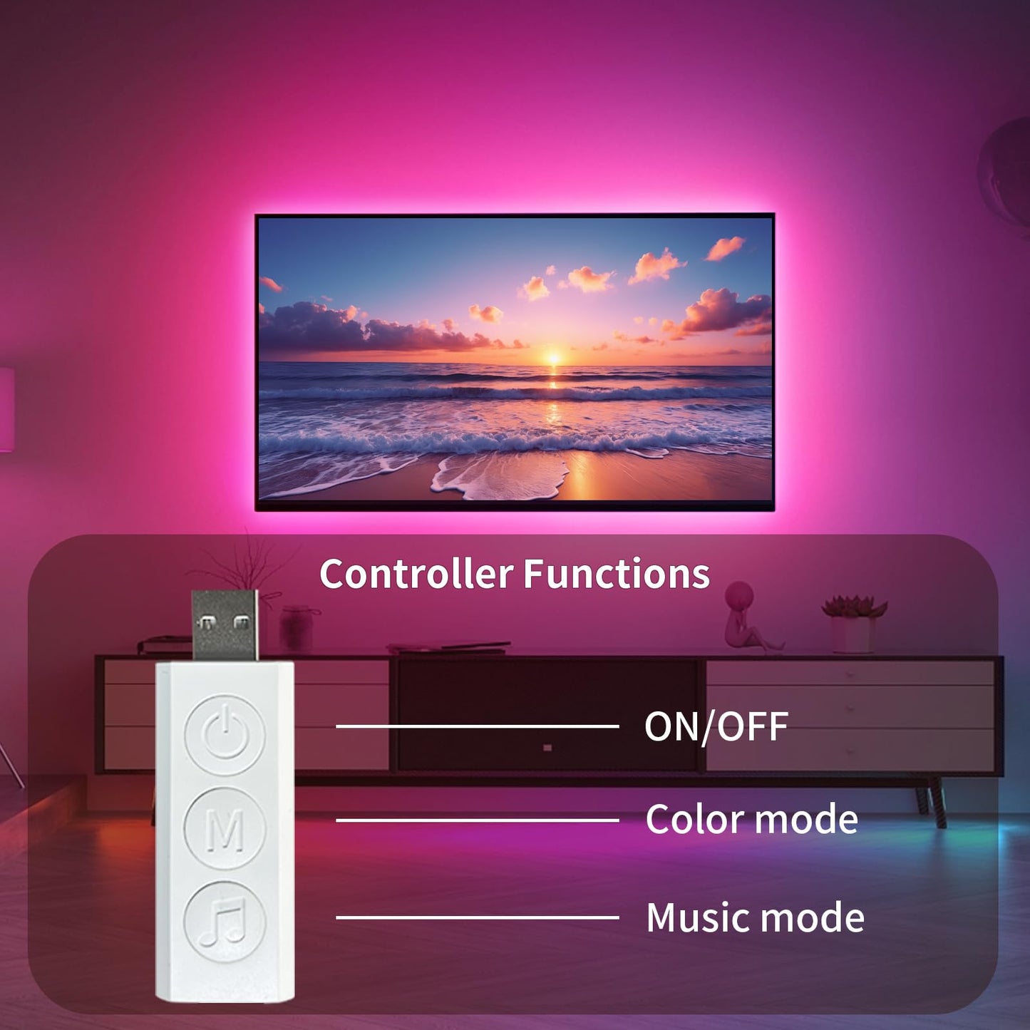 KSIPZE LED Strip Lights for TV, 16.4ft RGB Backlight, Music Sync, USB Powered, for 45in-75in TVs, Multicolor, Model ST5205