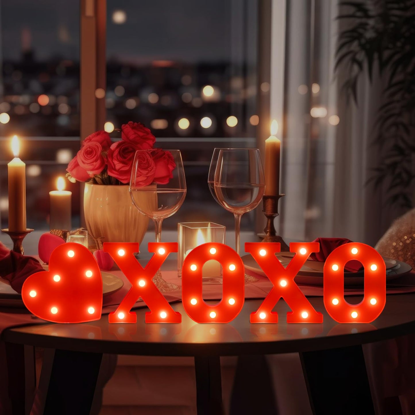 Edycon ValentineS Day Letter Lights Sign Table Decorations Led Light Up Letters Battery Powered Letter For Home Party Bedroom Tabletop Fireplace Indoor Decor(Xoxo Heart)