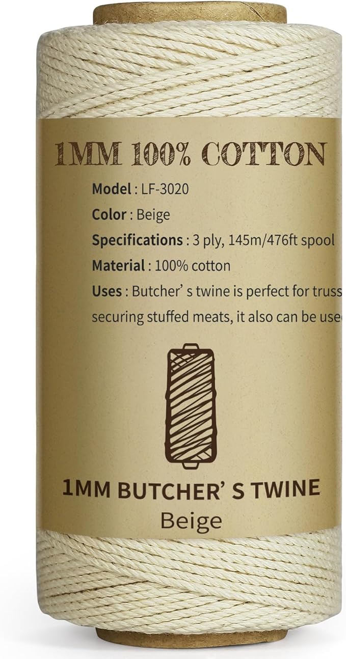 TJ.MOREE Butchers Twine, 3Ply 145m/476ft 1mm Thick Feet String Food Oven Safe Cotton Cooking Meat Rope Bakers Twine Fit to...