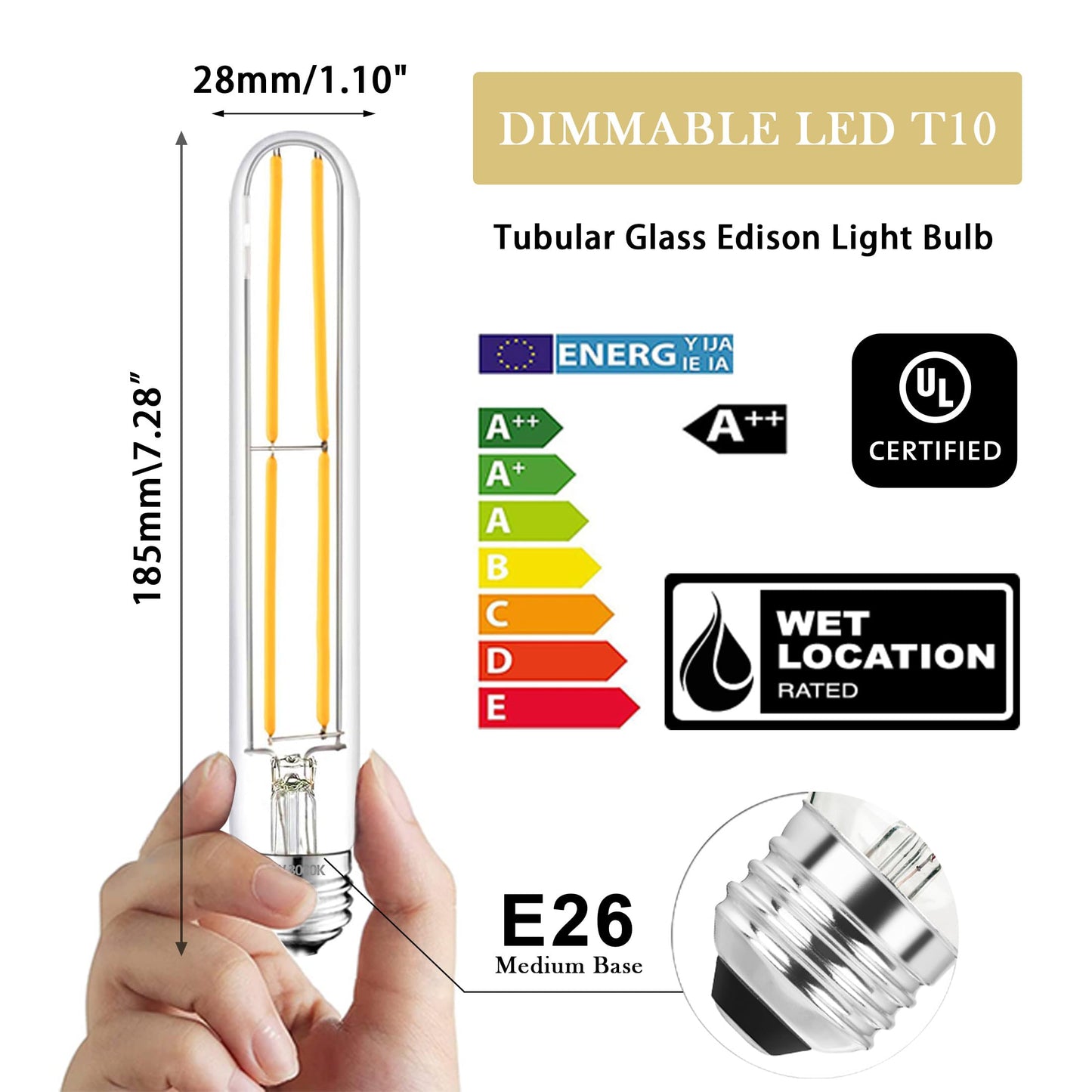 NOVELUX E26 LED Bulb 60W Dimmable T10 7.3 Inch Glass Warm White 3000K 6 Pack