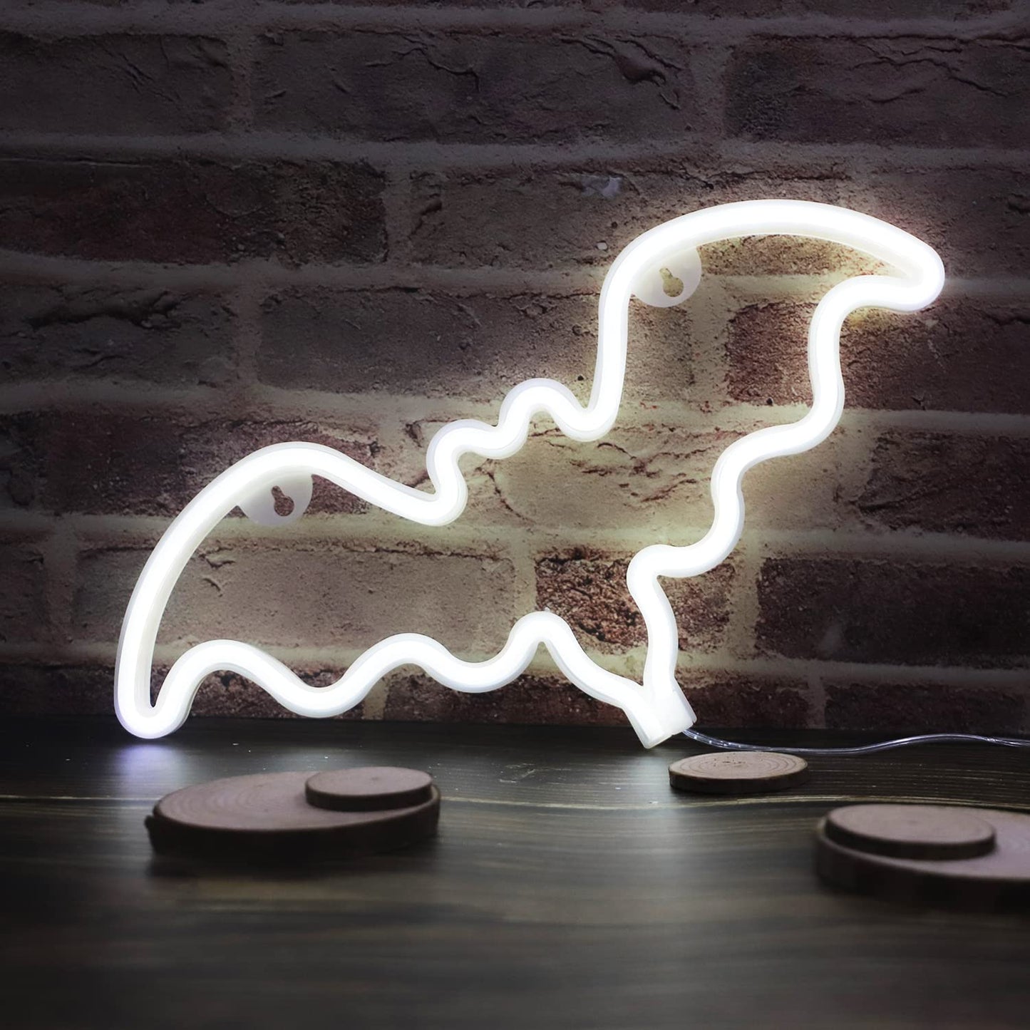 Vicila LED Neon Bat Sign Halloween Night Light, Plastic, 39.4L x 7.1W, White, Model 01, Spooky Wall Decor for Teens and Parties