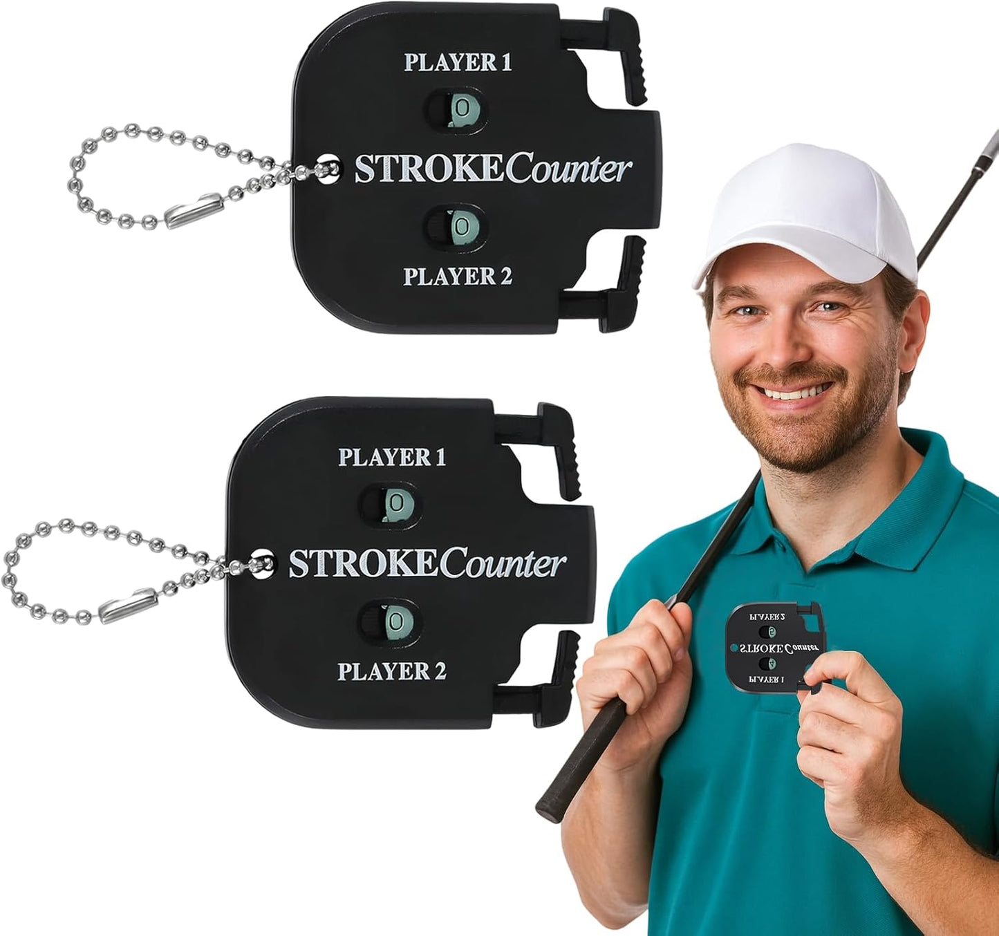 Mini Golf Stroke Counter Clicker,Dual Dial Scorekeeper Tool for 2 Players with Keychain, 2-Digit Manual Reset, Portable Golf Score Tracker for Game Scorekeeper,Golf Tournaments