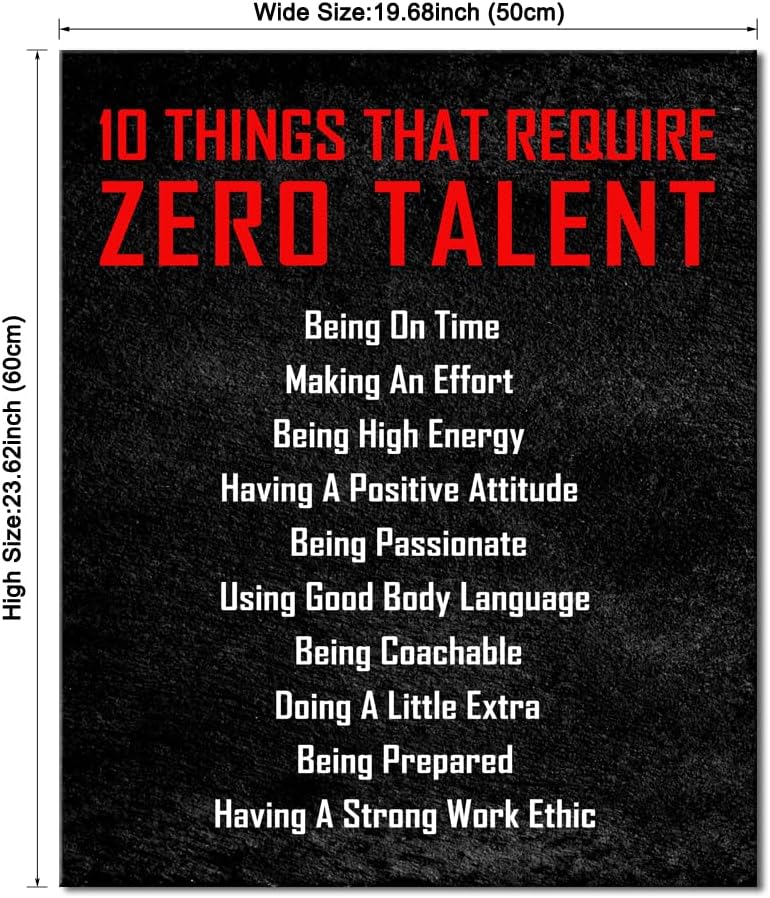 Pyradecor Large Motivational 10 Things that Require Zero Talent Office Positive Quotes Inspirational Poster Canvas Prints for Classroom Living Room Home Decorations