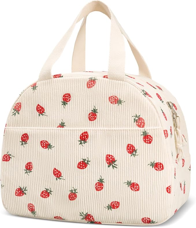 Lunch Box for Women,Cute Corduroy Lunch Tote Bag,Reusable Insulated Lunch Box,Large Capacity Cooler Bag with Compartments for Work, Picnics or Travelling