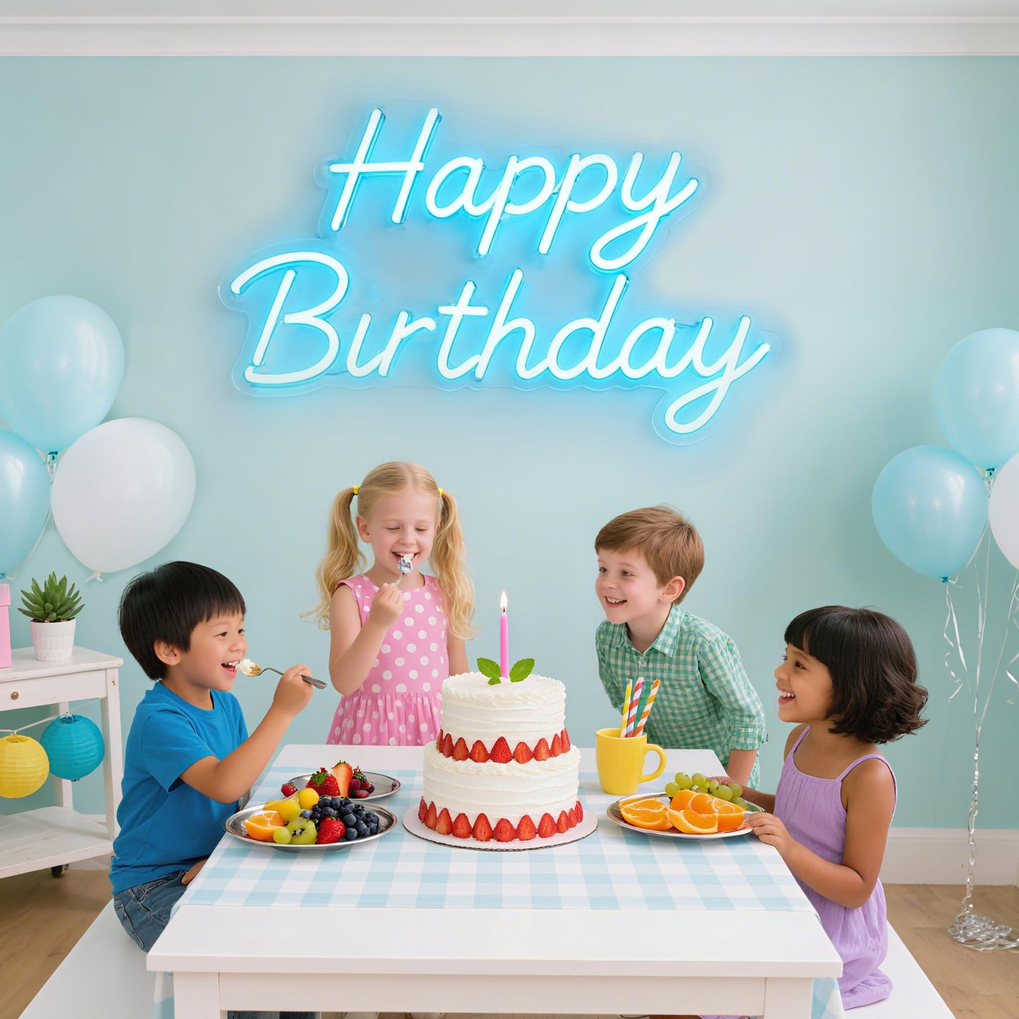 WASNKGFW Custom LED Happy Birthday Neon Sign - 20inx18in Silicone Backdrop Decoration, Custom Neon Color