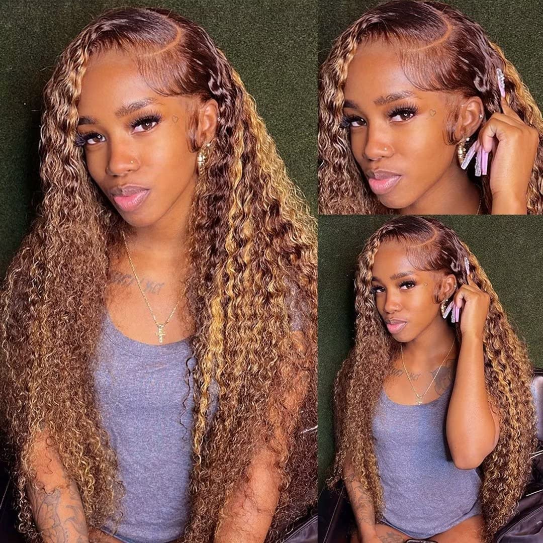 Luxvogue Highlight P4/30 Jerry Curly Human Hair Wig - Pre Plucked Lace Frontal Closure, Pre Cut, Glueless With Elastic Band - 20