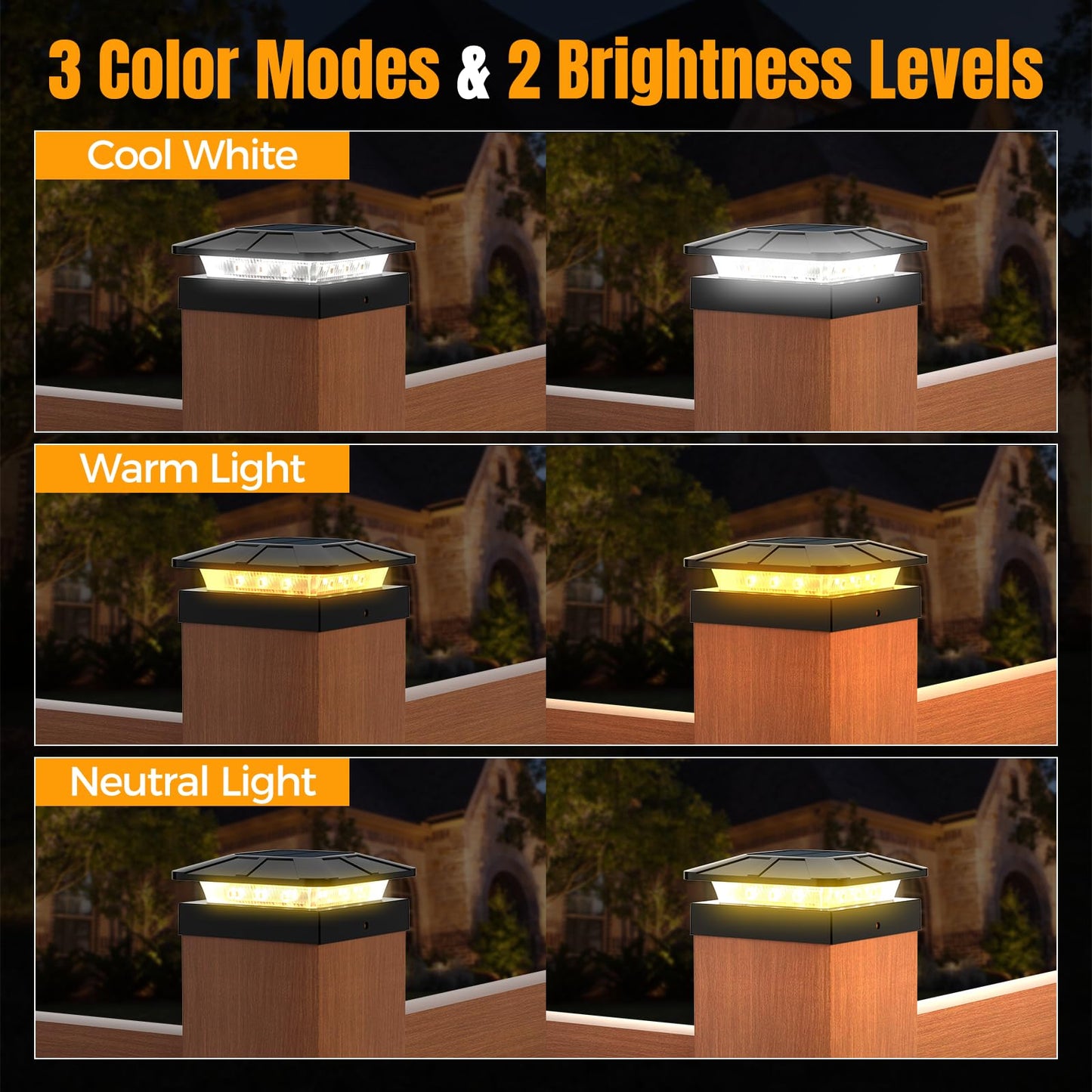 Flaow 4X4 Solar Post Cap Lights Outdoor [4 Pack Waterproof Ip65]  3 Lighting Modes For Fence Deck Patio Garden Decor  Dusk-To-Dawn Solar Powered Post Lights Fit 4X4 Wood/Vinyl