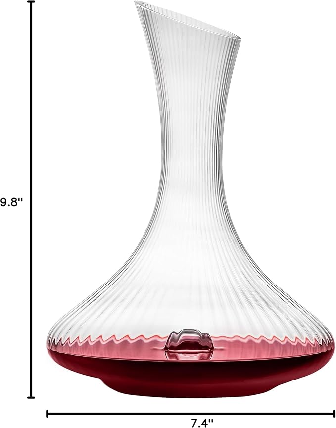 Wine Decanter with Aerator - 750ml Lead-Free Crystal Glass Red Wine Carafe, Hand Blown Vertical Stripe Design & Ergonomic Grip, Elegant Home Bar Decor for Wine Lovers, Wine Accessories (Gift Ready)