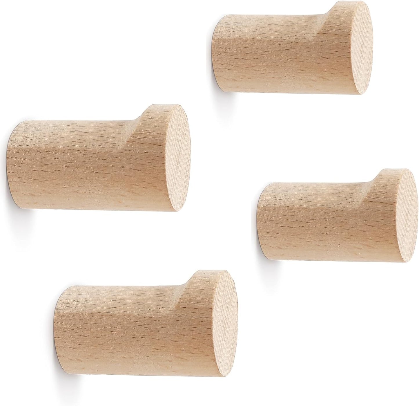 Wood Wall Hooks, 4 Pack Natural Wooden Coat Hooks Wall Mounted, Rustic Hat Hooks, Heavy Duty Entryway Wall Hangers for Hanging Purse, Towels, Clothes, Backpack