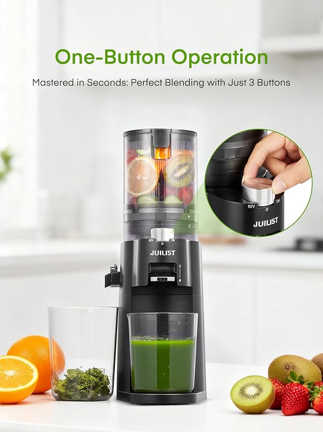 Cold Press Juicer Machines, Masticating Slow Juicer, Quiet, Whole Fruit/Vegetable Juicer with High Yield, Easy to Clean, BPA Free (Black)