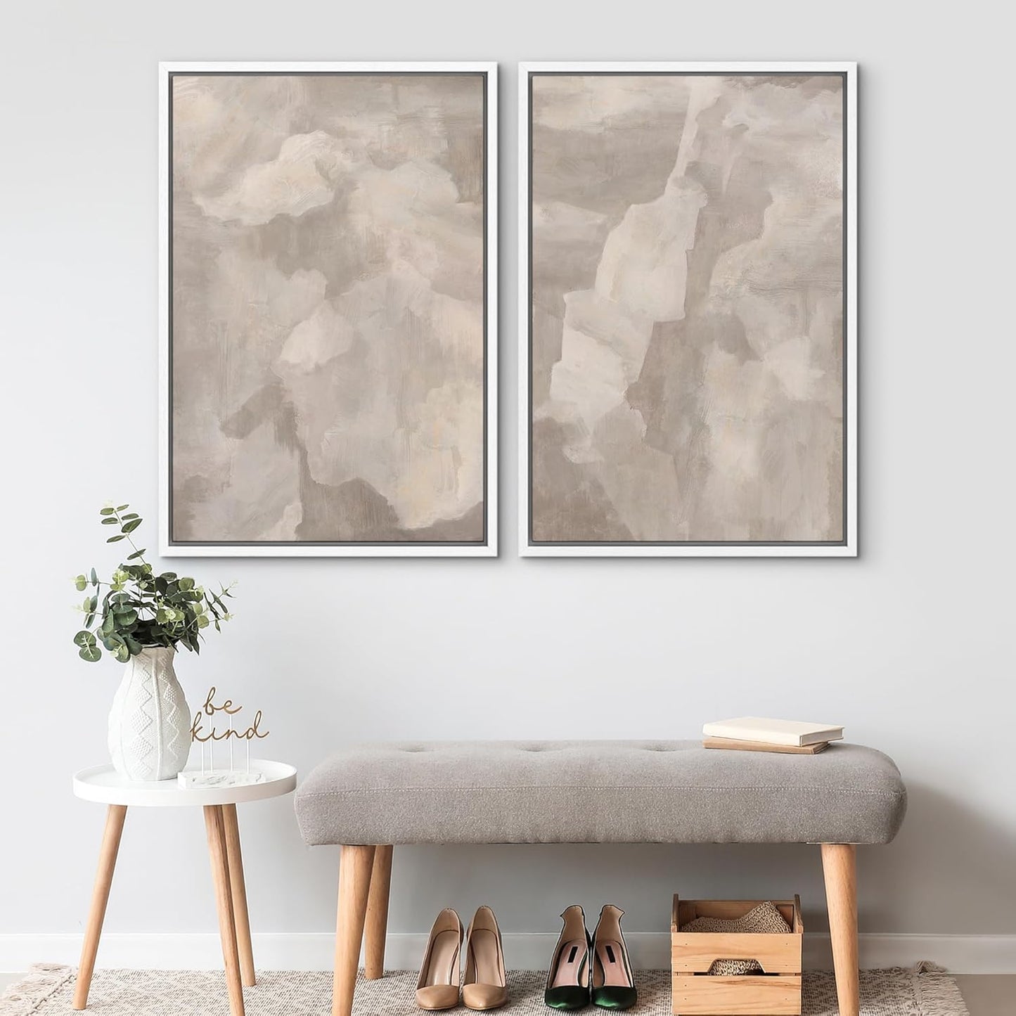 SIGNWIN Framed Canvas Print Wall Art Textured Abstract Earthy Beige Tones Illustrations Modern Art Decorative Contemporary for Living Room, Bedroom, Office - 16"x24"x2 White