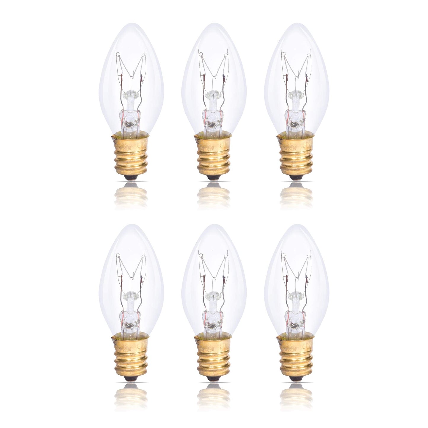 Simba Lighting C7 7W Replacement Bulb (6 Pack) for Night Light, Clear Candle Shape, 120V, E12 Candelabra Base, Dimmable, 2700K Warm White