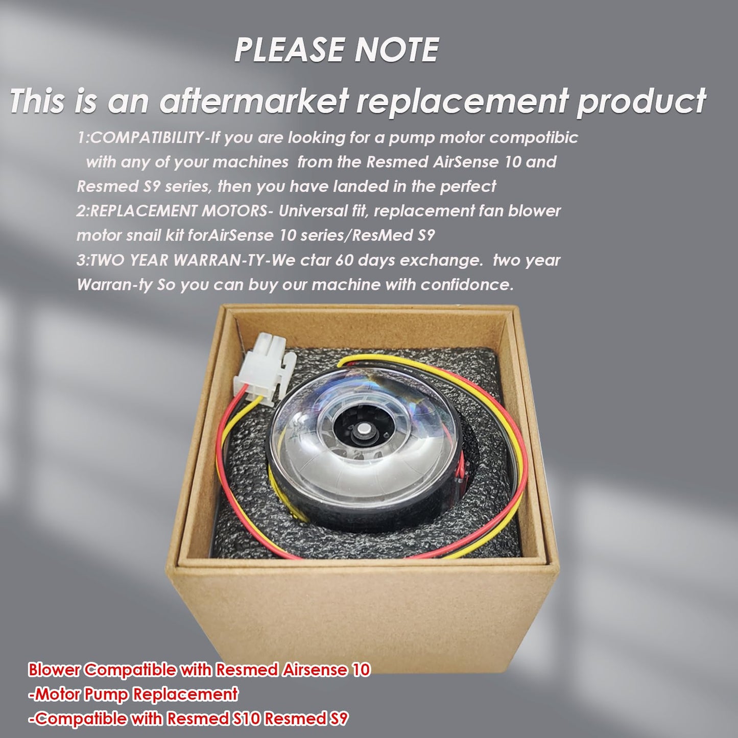 CPAP Machines Motor Compatible with ResMed S9/S10 Series- Low Noise Blower Pump Motor - Fit for AirSense 10/ AirSense 10 BiPap/AirCurve 10/Airstart CPAP Pump