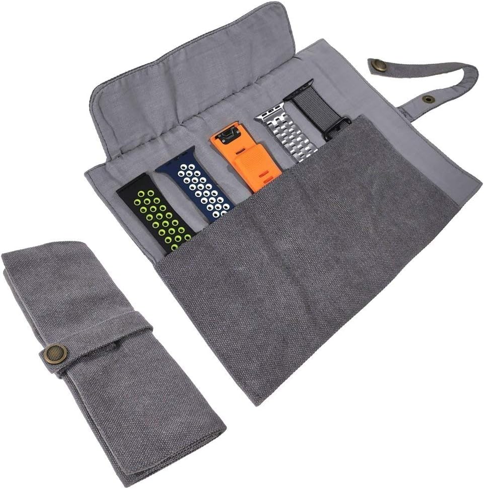 Watch Band Accessories,Smart Watch Band Cotton Canvas Protable Storage Bag Case Pouch Organizer-Compatible with Apple Watchbands, Garmin Watch Band, Samsung Watch Band etc,