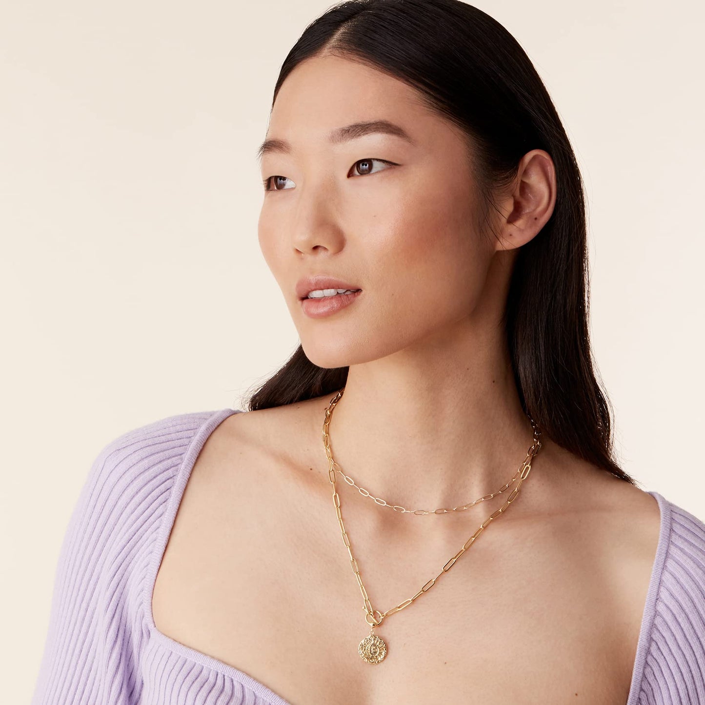PAVOI 14K Gold Plated Layered Sun and Lock Pendant Necklace | Layering Necklaces for Women | Dainty Minimalist Design Pendant (S