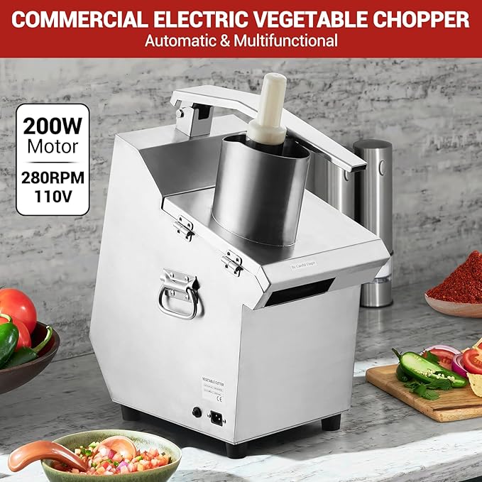 Commercial Food Processor 550W with 2 Feeding Holes, Stainless Steel Electric Vegetable Processor Detachable 5 Blades 3mm/4mm/7mm Shred and 2mm/4mm Slice