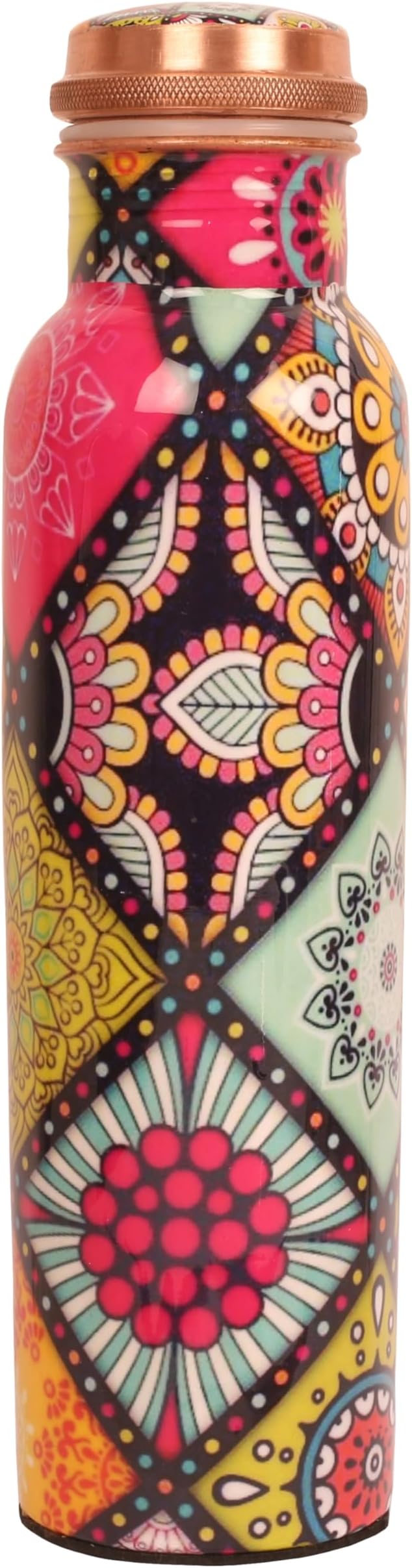 Pure Copper Water Bottle - Handcrafted - Ayurveda health benefits - Large 35 oz - Leak proof - Easy to carry for Sports, Fitness, Yoga, School - Artistic Petals Multicolor Enamel