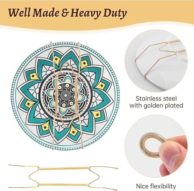 3 Pack 10/12/14 Inch Decorative Plate Medium Plate Hangers for The Wall, Invisible Stainless Steel Wall Hangers for Display with Hooks, for Platter/Dish/Picture