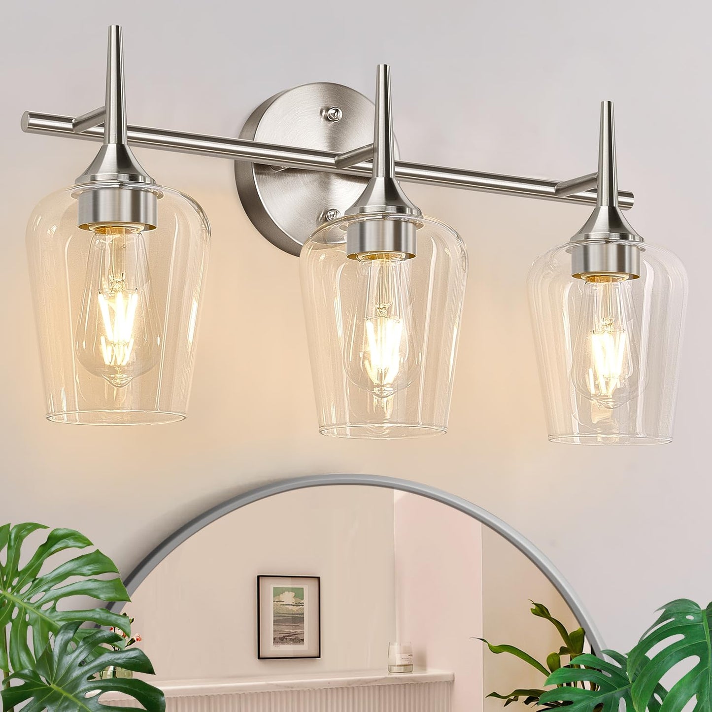 Mokatng 3-Light Bathroom Light Fixtures  19.5 In Brushed Nickle Vanity Lights For Bathroom With Clear Glass  Bathroom Lighting Fixtures Over Mirror  Modern Wall Lamp For Cabinet Hallway