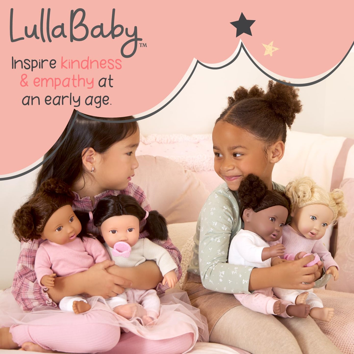 LullaBaby – Pretend Food Set – 10 Pieces Meal Time Accessories – Bib, Spoon & Cloud Food Container – 14-Inch Baby Doll Accessories – Pretend Play 2+ Years– Baby Doll Feeding Set