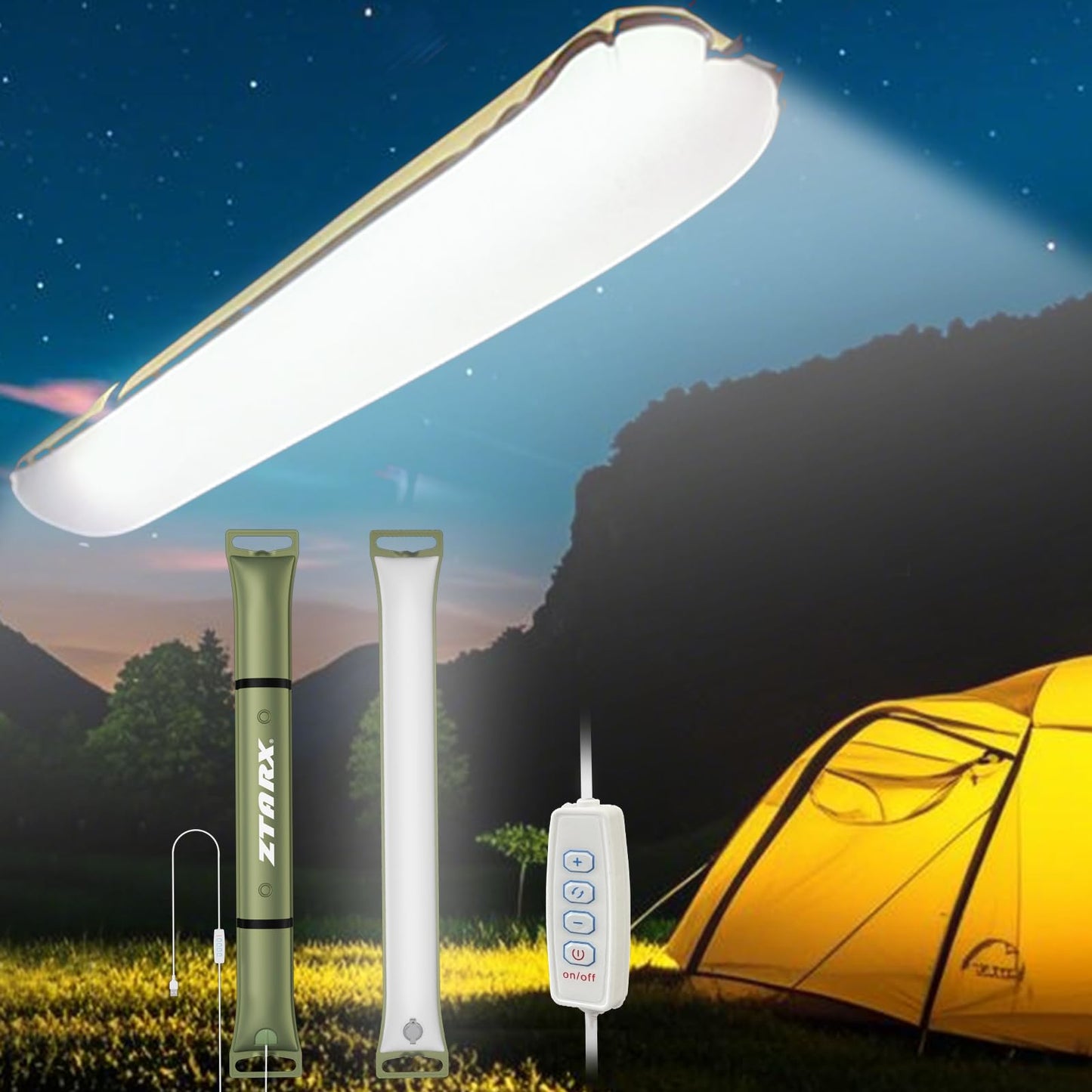 Ztarx Inflatable Camping Light  34 Expandable Tent Lantern  4 Lighting Modes  Ip66 Waterproof  Portable Plug-In Tube Light For Outdoor  Hiking  Emergencies