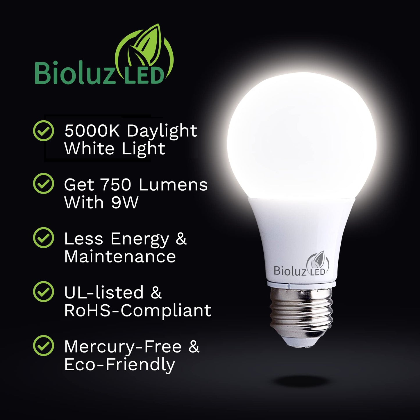 Bioluz Led Lights For Bedroom  Equivalent To 60 Watt Led Bulbs  5000K Daylight  9W Non-Dimmable A19 Led Light Bulbs  Home Decor Led Lightbulb  6 Pack