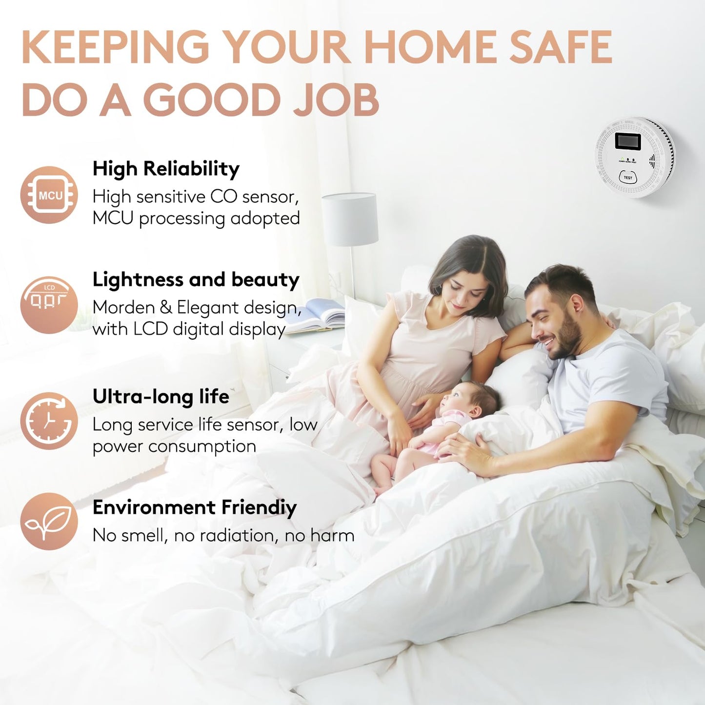6 Packs, 2 in 1,Smoke Carbon Monoxide Detector,Carbon Monoxide Detectors/Smoke Alarm,85 dB Alarm,Large Screen Readout,Test Button,Battery Operated, Work State LED Flash,Easy Install