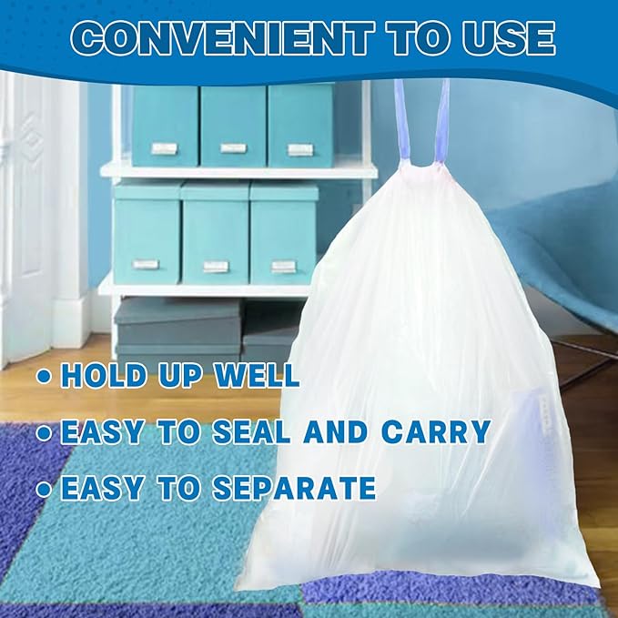 3 Gallon Trash Bags Drawstring 0.96 Mil - 120 Count 12 Liter Small Garbage Bags for Bathroom, Strong White Unscented Plastic Wastebasket Bin Liners for Toilet Office and Bedroom