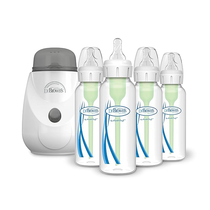 Dr. Brown’s Insta-Feed Bottle Warmer and Sterilizer with Anti-Colic Options+ Narrow Baby Bottles 8 oz/2500 mL, with Level 1 Slow Flow Nipple, 4 Pack, 0m+