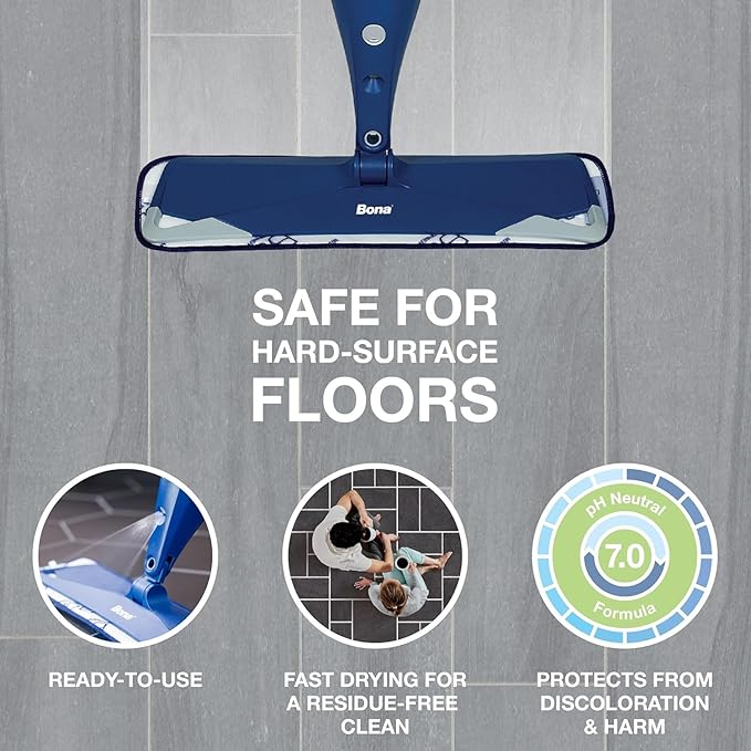 Bona Multi-Surface Floor Cleaner Refill - 128 fl oz - Lemon Mint - Residue-Free Floor Cleaning Solution refill for Spray Mop and Spray Bottles - For Use on Stone, Tile, Laminate, and Vinyl Floors