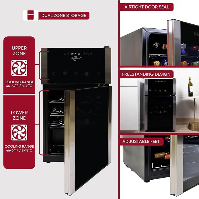 Koolatron 29 Bottle Wine Fridge – Wine Cooler with Glass Door, 3 cu. ft (86 L), Beverage Can Refrigerator, Digital Temperature Control/Dual Temperature Zone, Ideal for Red, White & Sparkling Wine