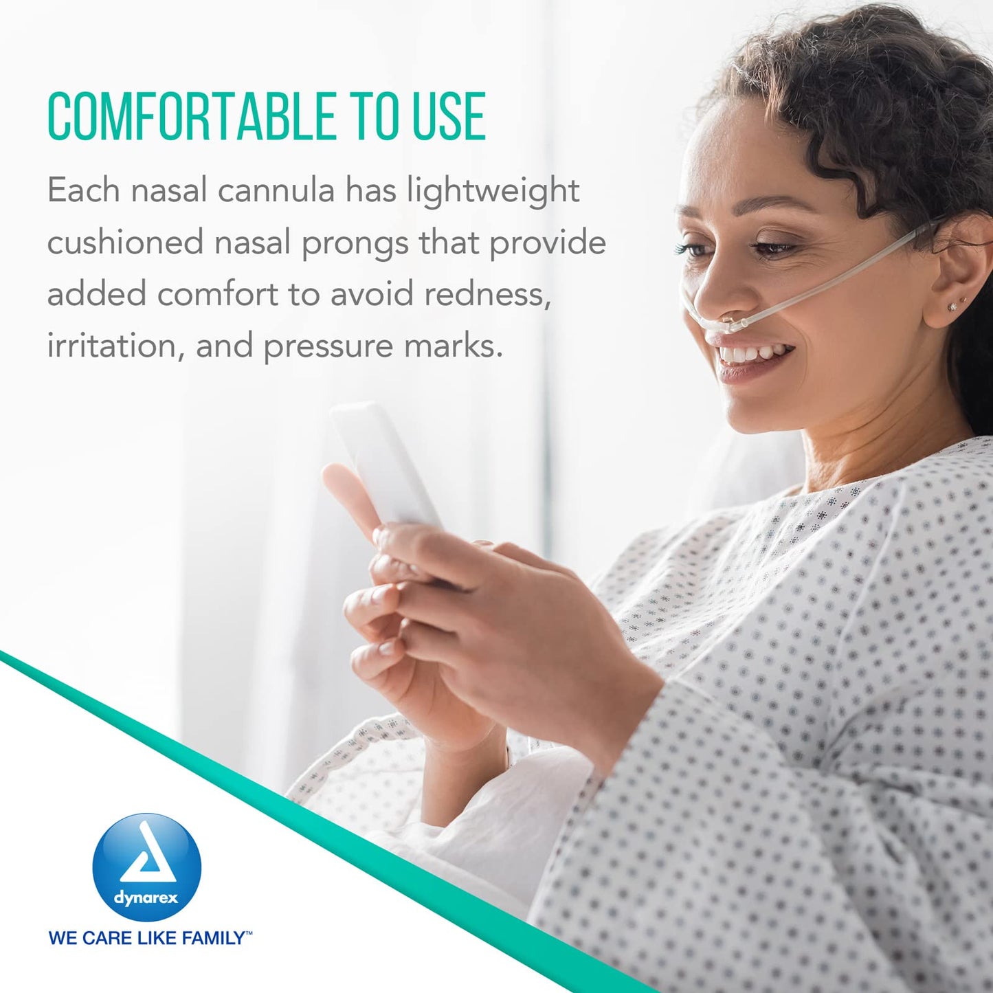 Dynarex Nasal Cannulas for Oxygen Therapy - 4' Crush Resistant Oxygen Supply Tubing for Adults - Soft Cushion Tip Universal Connector - 50 Per Case