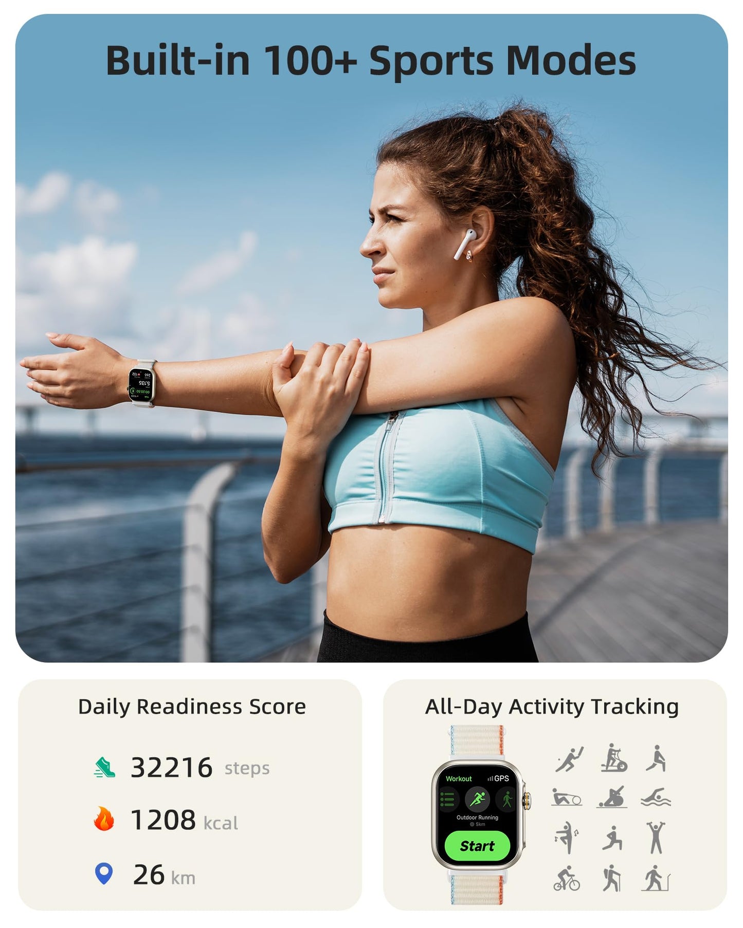 Parsonver Built-in GPS Smart Watch for Women Men with Bluetooth Calling, GPS Fitness Activity Tracker 100+ Sport Modes, Heart Rate Sleep Monitor, Waterproof Pedometer for Android & iPhone(Two Bands)