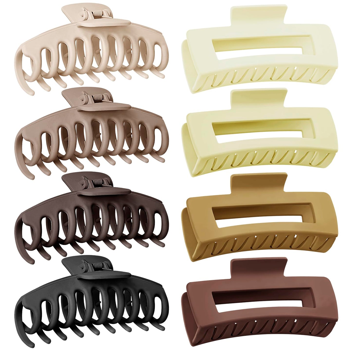 TOCESS Big Claw Clips for Women & Girls, 8 Pack 4.33 Inch Matte Jumbo Hair Claw Clips, Strong Hold Non-Slip Rectangle Hair Clamp