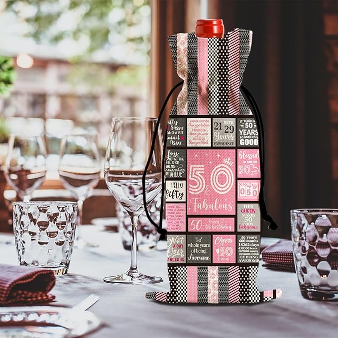 Funny 50th Birthday Gifts for Her Him Wine Bag, Happy Anniversary 50th Birthday Party Decorations Men Wine Bottle Bag, 50 Year Old 1974 Birthday Gifts for Women Wine Bags